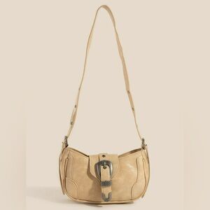 Fame Western Buckle Accent Multi Panel Shoulder Bag